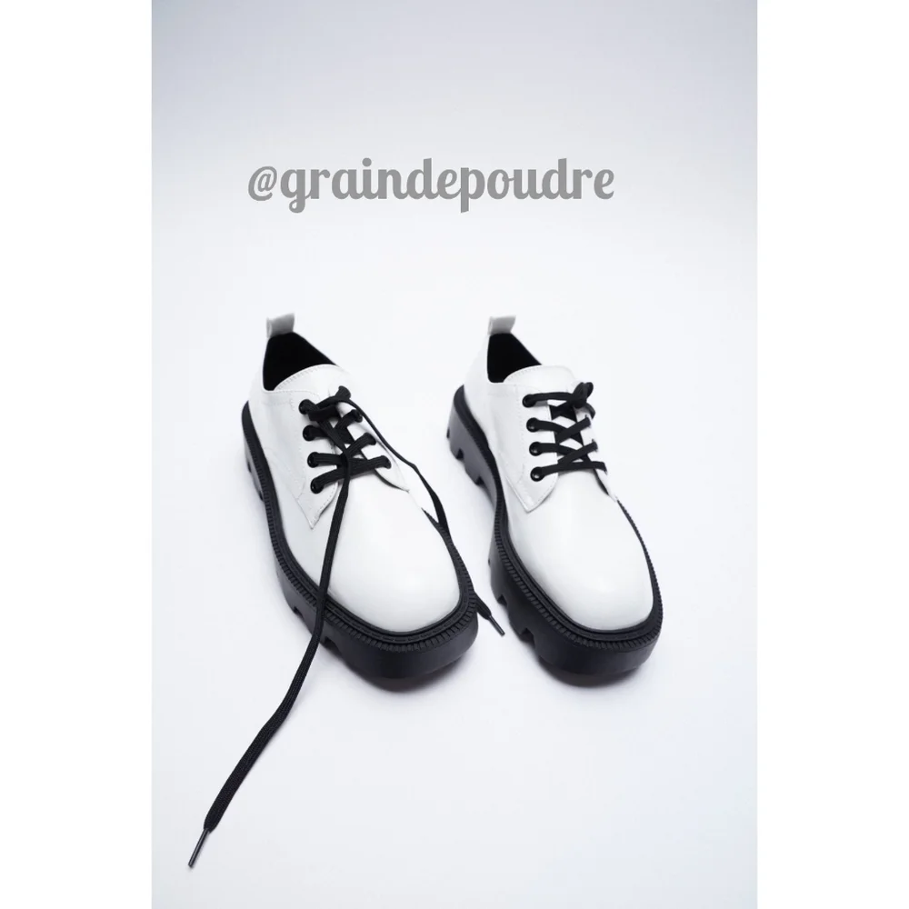 Rare! Zara White Vegan Leather Rugged Platform Heel Creeper Oxfords 38 7.5